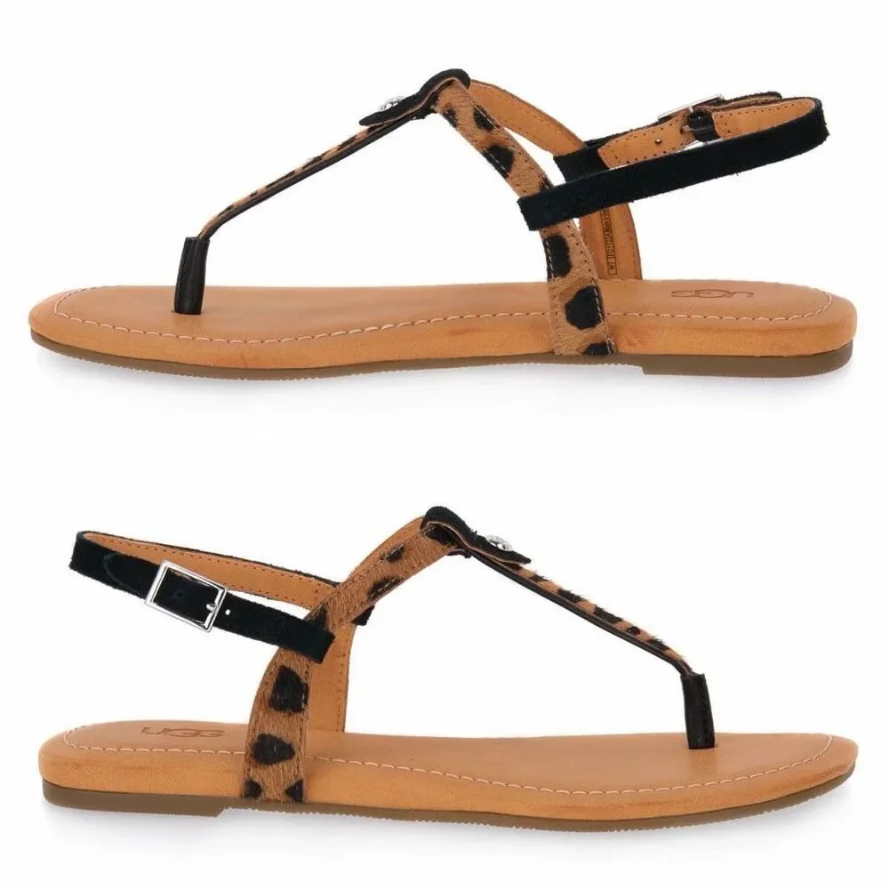 UGG Maddena T-Strap Calf Hair Buckle Sandal in Butterscotch Size 8.5